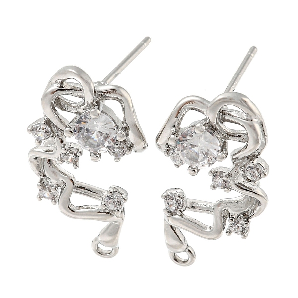 

PandaHall Brass Cubic Zirconia Stud Earring Findings, Vines, Platinum, 22x13mm, Hole: 1.2mm, Pin: 12.5mm Brass+Cubic Zirconia