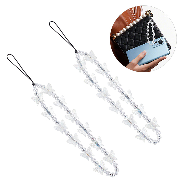 

PandaHall WADORN 2pcs Butterfly Mobile Phone Straps, 8.2 Inch Acrylic Butterfly Handmade Beaded Phone Lanyard Strap Transparent Butterfly..., Clear