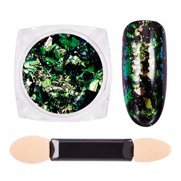 

PandaHall Nail Art Glitter Flakes, Starry Sky/Mirror Effect, Iridescent Glitter Flakes, with One Brush, Green, 30x30x17mm, about 0.3g/box...