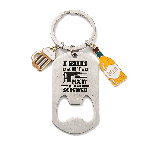 

PandaHall Father's Day 201 Stainless Steel Bottle Opener Keychains, with Iron Rings and Beer Alloy Enamel Pendant, Stainless Steel Color...