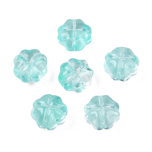

PandaHall Transparent Spray Painted Glass Beads, Clover, Turquoise, 11.5x11.5x7.5mm, Hole: 1mm Glass Clover Green