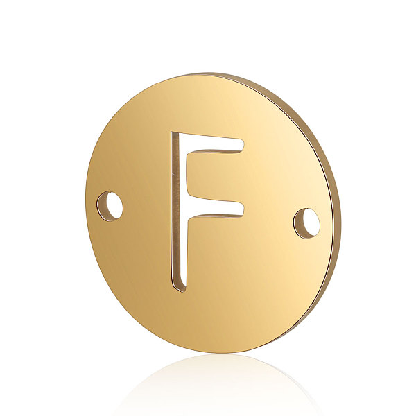 

PandaHall Titanium Steel Links connectors, Flat Round with Letter, Golden, Letter.F, 12x0.8mm, Hole: 0.8mm Titanium Steel Flat Round