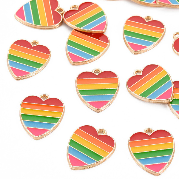 

PandaHall Alloy Enamel Pendants, Light Gold, Cadmium Free & Lead Free, Heart with Rainbow Stripe, Colorful, 18x15x1.5mm, Hole: 1.6mm...