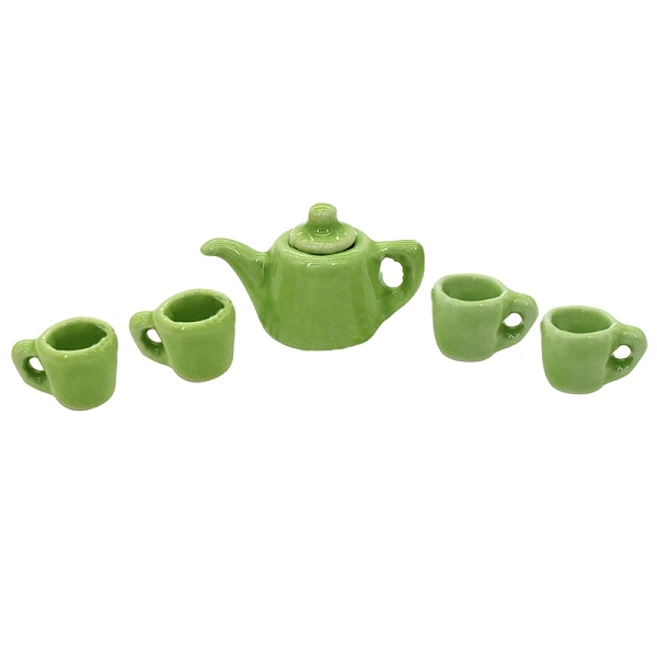 

PandaHall Mini Porcelain Tea Set, including 1Pc Teapot, 4Pcs Teacup, for Dollhouse Accessories, Pretending Prop Decorations, Yellow Green...