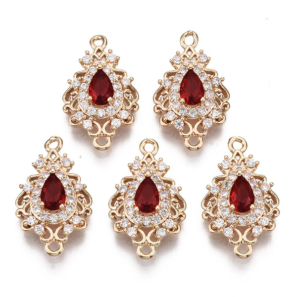 

PandaHall Brass Micro Pave Cubic Zirconia Links Connectors, with Glass, Long-Lasting Plated, Teardrop, Light Gold, Red, 20x12x5mm, Hole...