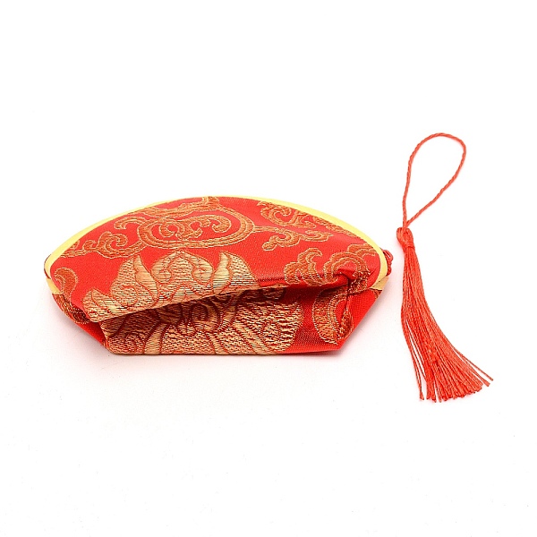 PandaHall Polyester Gift Packing Pouches, with Tassel and Zipper, Flower Pattern, Red, 6.5x12.7x1.7cm, 10pcs/set Polyester Red