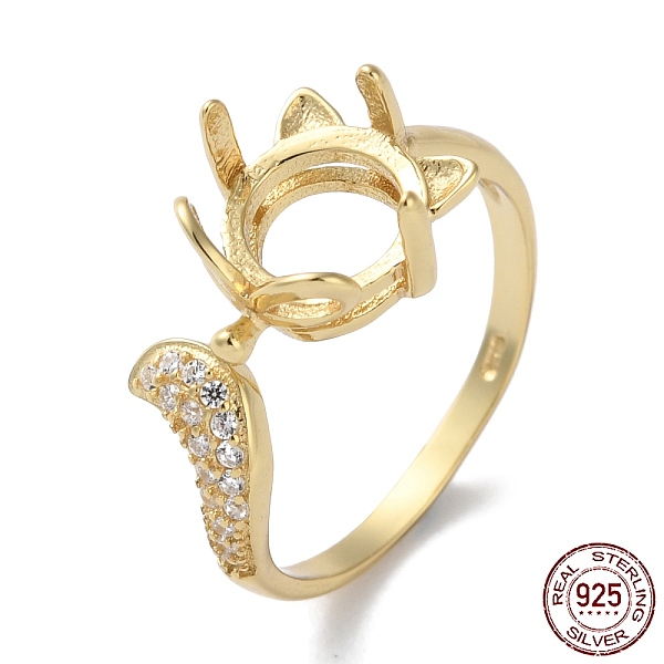 

PandaHall 925 Sterling Silver Micro Pave Cubic Zirconia Cuff Ring Findings, Cat Shape Prong Ring Settings, with 925 Stamp, Real 18K Gold..., Clear