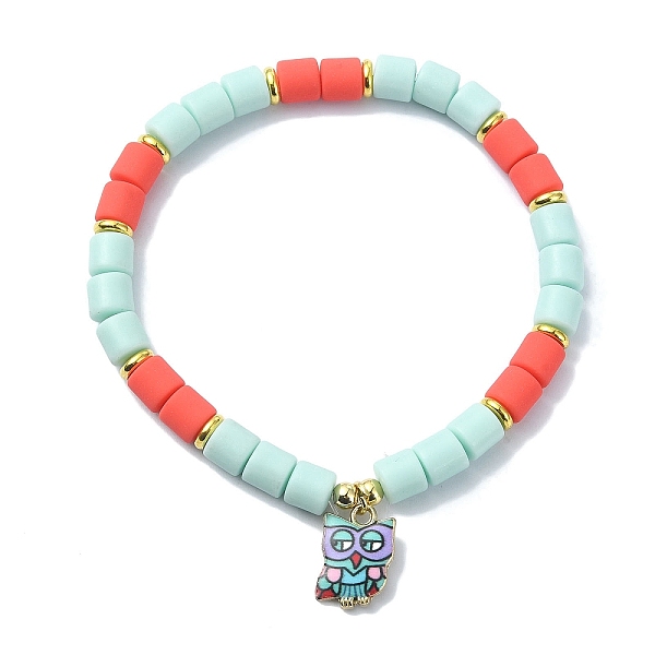 

PandaHall Polymer Clay Column Beaded Stretch Bracelets, with Alloy Owl Charms, Red, Inner Diameter: 2-1/4 inch(5.7cm) Polymer Clay Owl Red