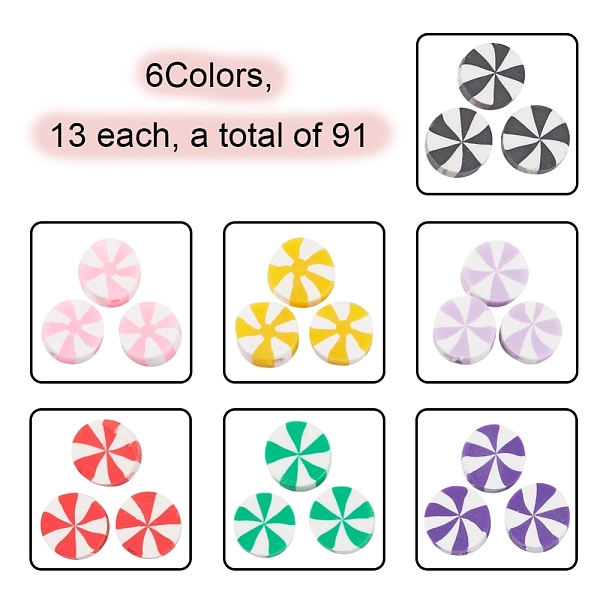 91 Stück 7 Farben Handgefertigte Polymer Clay Perlen