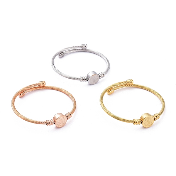 

PandaHall 304 Stainless Steel Cuff Bangles Sets, Torque Bangles, with Flat Round with Saint Benedict Medal Beads, Mixed Color, 2 inch(5.1cm)...