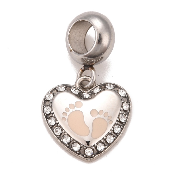 

PandaHall 304 Stainless Steel Crystal Rhinestone European Dangle Charms, Large Hole Pendants, with Enamel, Stainless Steel Color, Heart with..., Pink