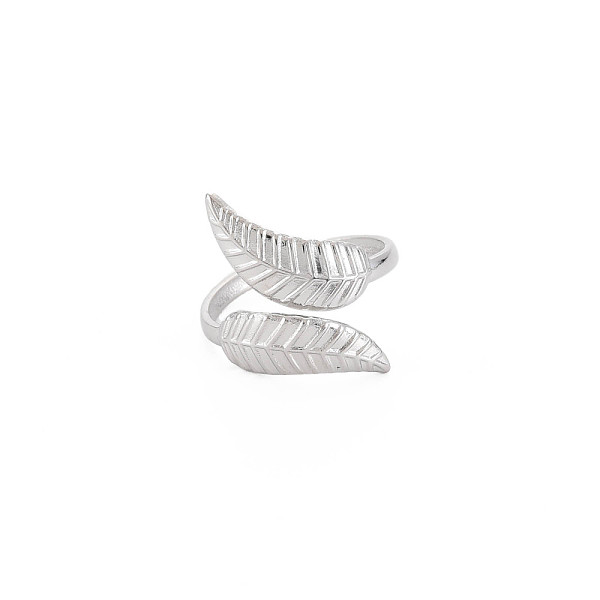 

PandaHall 304 Stainless Steel Leaf Open Cuff Ring for Women, Stainless Steel Color, US Size 6 3/4(17.1mm) 304 Stainless Steel