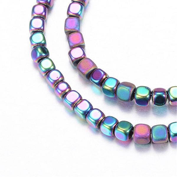 

PandaHall Electroplate Non-magnetic Synthetic Hematite Bead Strands, with Matte Style, Cube, Multi-color Plated, 3x3x3mm, Hole: 1mm, about...