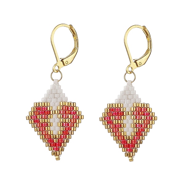 

PandaHall Glass Seed Braided Rhombus with Heart Dangle Leverback Earrings, 304 Stainless Steel Drop Earrings for Women, Tomato, 44mm, Pin..., Red