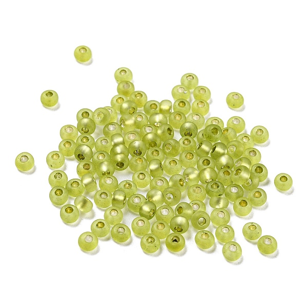 

PandaHall Frosted Silver Lined Glass Seed Beads, Round Hole, Round, Yellow Green, 3x2mm, Hole: 1mm, 787pcs/bag Glass