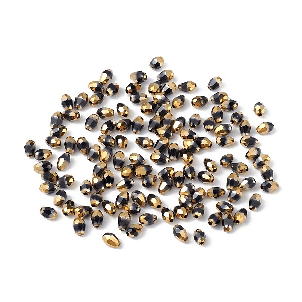 

PandaHall Electroplate Glass Beads, Half Golden Plated, Faceted, Teardrop, Black, 6x4x4mm, Hole: 1mm, about 500pcs/bag Glass Teardrop Black