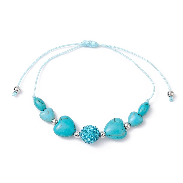 

PandaHall Heart Synthetic Turquoise Braided Bead Bracelets, Adjustable Polymer Clay Rhinestone Bead Nylon Thread Bracelets for Women, Inner...
