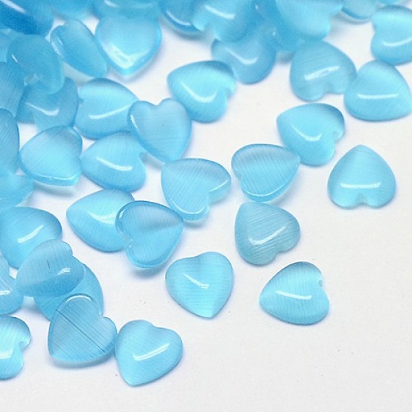 

PandaHall Cat Eye Cabochons, Heart, Pale Turquoise, 6x6x3mm Glass Heart Cyan