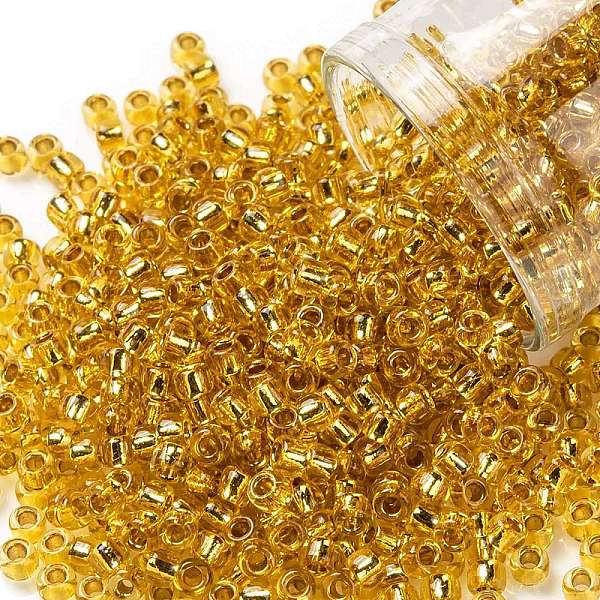 

PandaHall TOHO Round Seed Beads, Japanese Seed Beads, (752) 24K Gold Lined Topaz, 8/0, 3mm, Hole: 1mm, about 10000pcs/pound Glass Brown