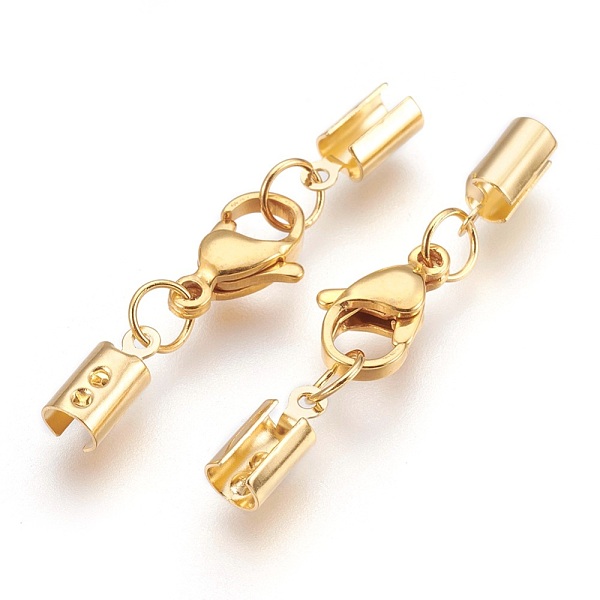 

PandaHall 304 Stainless Steel Lobster Claw Clasps, with Cord Ends, Golden, 36mm 304 Stainless Steel