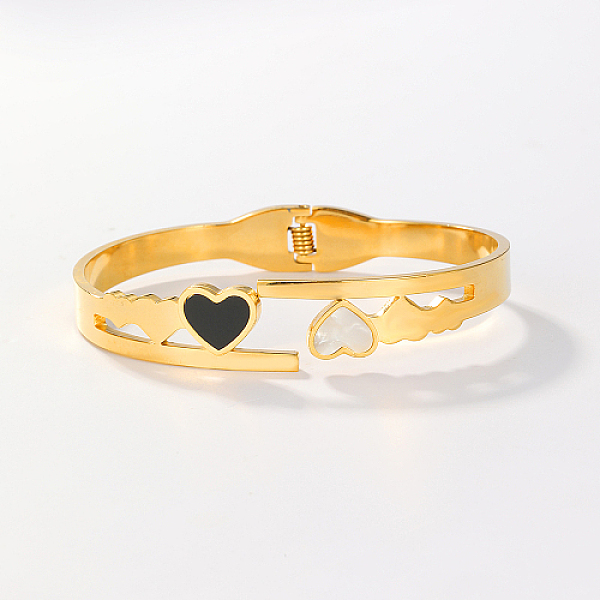 

PandaHall Natural Shell Heart Hinged Cuff Bangle, Stainless Steel Bangle, Real 18K Gold Plated, 2-3/8~2-3/4 inch(6~7cm) Shell Heart