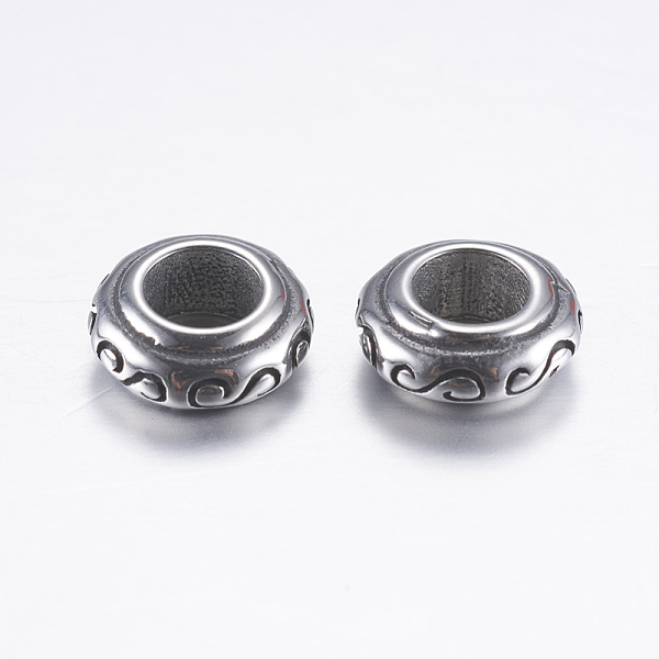 

PandaHall 304 Stainless Steel European Beads, Large Hole Beads, Rondelle, Antique Silver, 9x3.5mm, Hole: 4.5mm 304 Stainless Steel Rondelle
