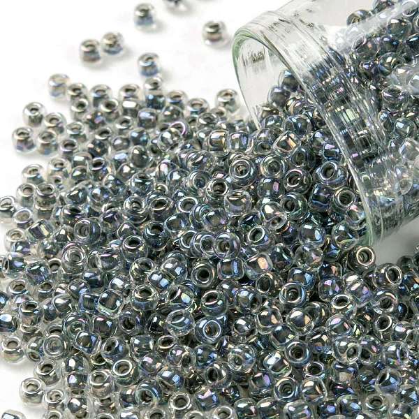 

PandaHall TOHO Round Seed Beads, Japanese Seed Beads, (783) Inside Color AB Crystal/Opaque Gray Lined, 8/0, 3mm, Hole: 1mm, about 220pcs/10g...