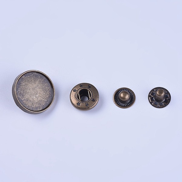 

PandaHall Alloy Snap Buttons Cabochon Settings, with Brass Findings (Including Cap, Stud and Socket), Antique Bronze, 9~18x4~6.5mm, Tray...