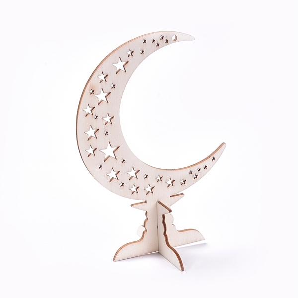

PandaHall Eid Mubarak Wooden Ornaments, Ramadan Wood Tabletop Decoration, Moon with Star, Blanched Almond, 179x125x2.5mm Wood Moon Orange