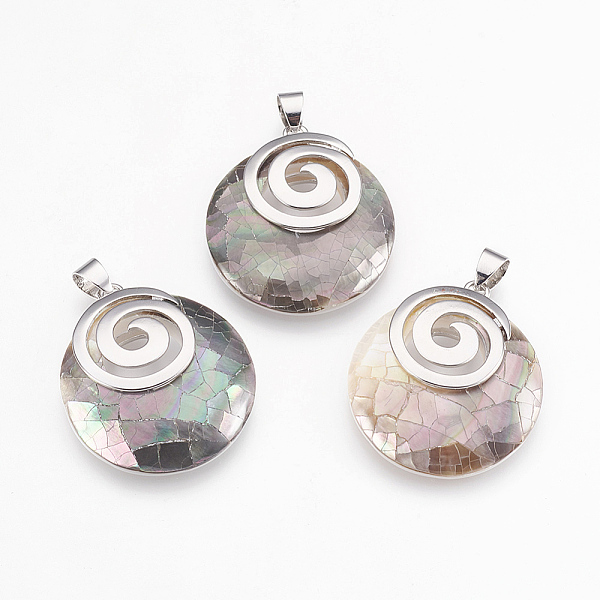 

PandaHall Shell Pendants, with Platinum Tone Brass Findings, Flat Round, 32x28x6mm, Hole: 4x5mm Mixed Shell Flat Round Multicolor