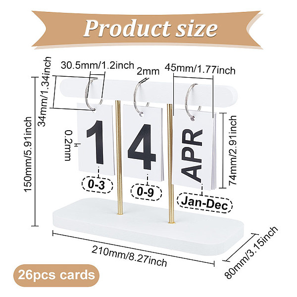 

PandaHall Wood Flip Perpetual Desk Calendar, with Iron Ring, School Office Supplies, Small Desk Decoration, White, 210x80x150mm Wood Others...