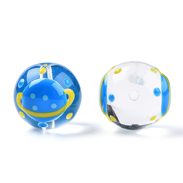 

PandaHall Transparent Handmade Lampwork Beads, Round with Planet Pattern, Dodger Blue, 17x16x15mm, Hole: 1.8~2mm Lampwork Round