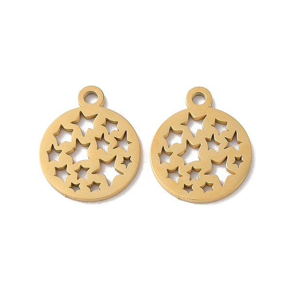

PandaHall Ion Plating(IP) 304 Stainless Steel Charms, Laser Cut, Flat Round with Star Charms, Golden, 14.5x12x1mm, Hole: 1.6mm 304 Stainless...