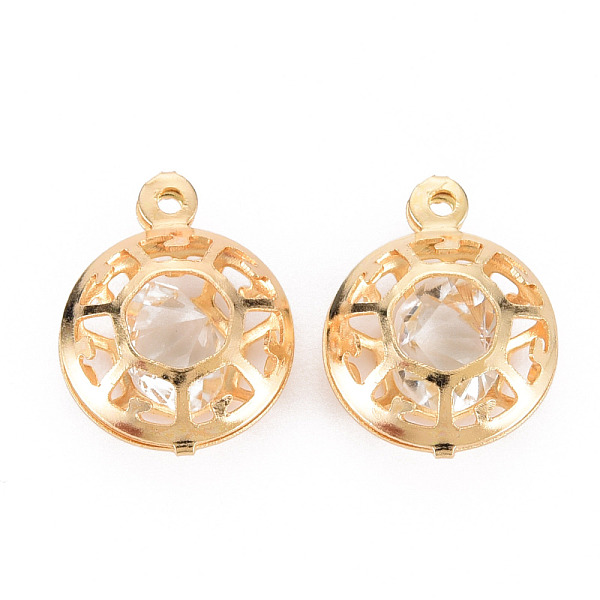

PandaHall Rack Plating Eco-Friendly Iron Pendants, with Crystal Rhinestone, Cadmium Free & Nickel Free & Lead Free, Flat Round, Light Gold..., Clear