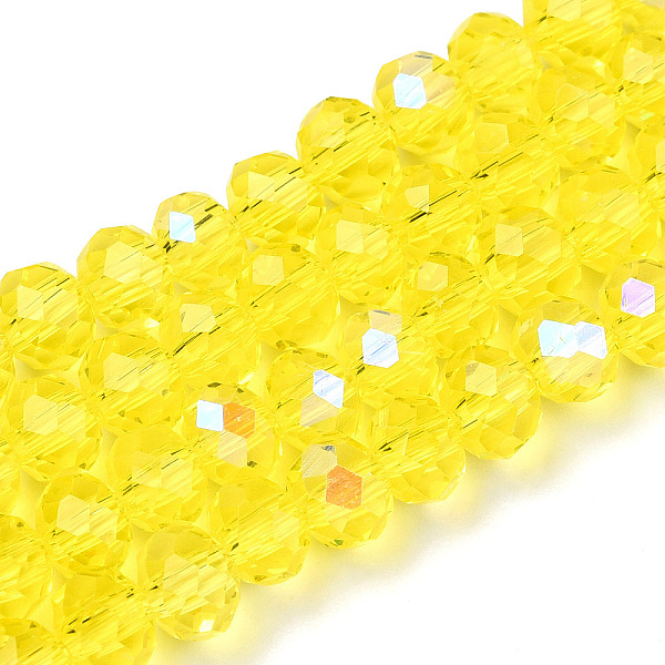 

PandaHall Electroplate Glass Beads Strands, Half Rainbow Plated, Faceted, Rondelle, Champagne Yellow, 3.5x3mm, Hole: 0.4mm, about...