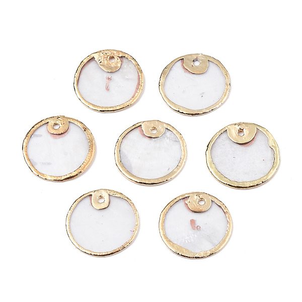 

PandaHall Natural Capiz Shell Charms, with Light Gold Plated Brass Edge, Flat Round, 14.5~15x0.5~1mm, Hole: 1mm Capiz Shell Flat Round