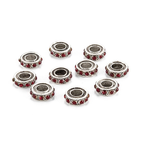 

PandaHall Alloy Rhinestone European Beads, Large Hole Beads, Antique Silver, Ring, Siam, 11x3mm, Hole: 5mm Alloy+Rhinestone Ring Red