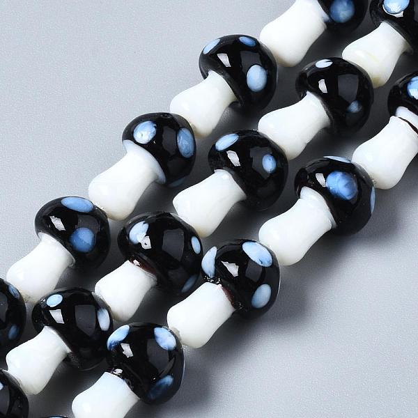 

PandaHall Mushroom Handmade Lampwork Beads Strands, Black, 16x12mm, Hole: 2mm, about 20pcs/strand, 13.7 inch Lampwork Mushroom Black