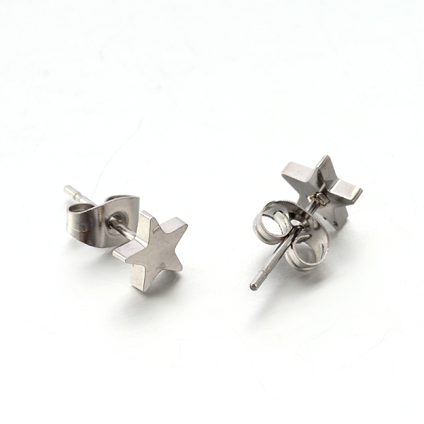 

PandaHall 304 Stainless Steel Ear Studs, Hypoallergenic Earrings, Star, Stainless Steel Color, 7x7x1.3mm, Pin: 0.8mm 304 Stainless Steel...