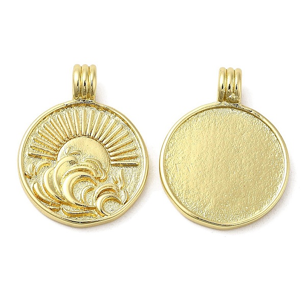 

PandaHall Rack Plating Brass Pendants, Lead Free & Cadmium Free, Long-Lasting Plated, Flat Round, Real 18K Gold Plated, Wave, 23x17.5x2~5mm...