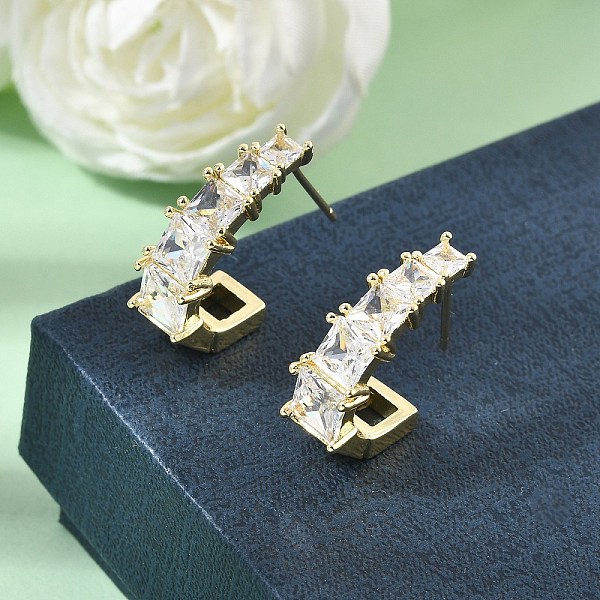 Boucles d'oreilles en laiton avec micro pavé de zircone cubique transparente pour femmes