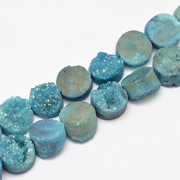 

PandaHall Flat Round Electroplated Natural Druzy Quartz Crystal Beads Strands, AB Color, Dyed, Sky Blue, 10.5x6~8mm, Hole: 1mm, about...