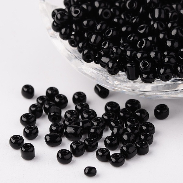 

PandaHall 8/0 Opaque Colours Round Glass Seed Beads, Black, Size: about 3mm in diameter, hole:1mm, about 1101pcs/50g Glass Black