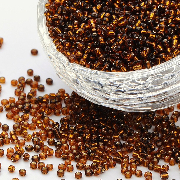 

PandaHall 12/0 Glass Seed Beads, Silver Lined Round Hole, Round, Brown, 2mm, Hole: 1mm, about 30000 beads/pound Glass Brown