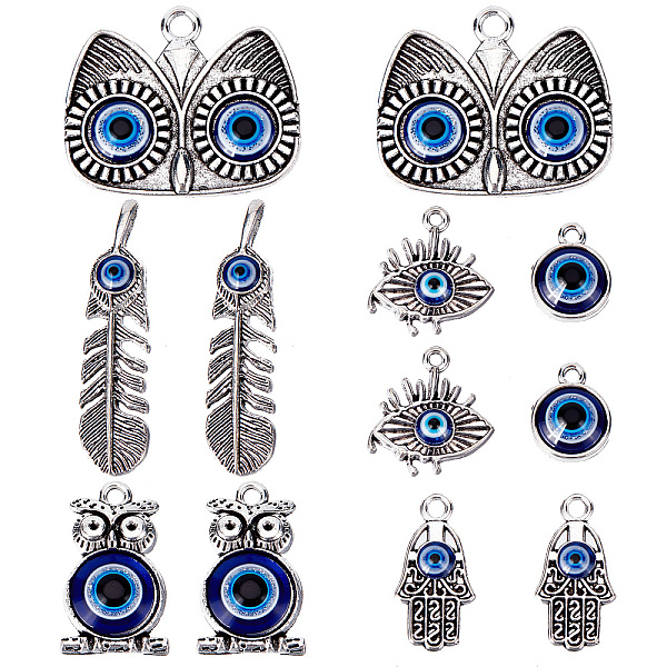 

PandaHall SUNNYCLUE 1 Box 30Pcs Gothic Charms Evil Eye Charms Hand of Fatima Lucky Charm Magic Owl Rhinestone Charm Tibetan Retro Style Cat...