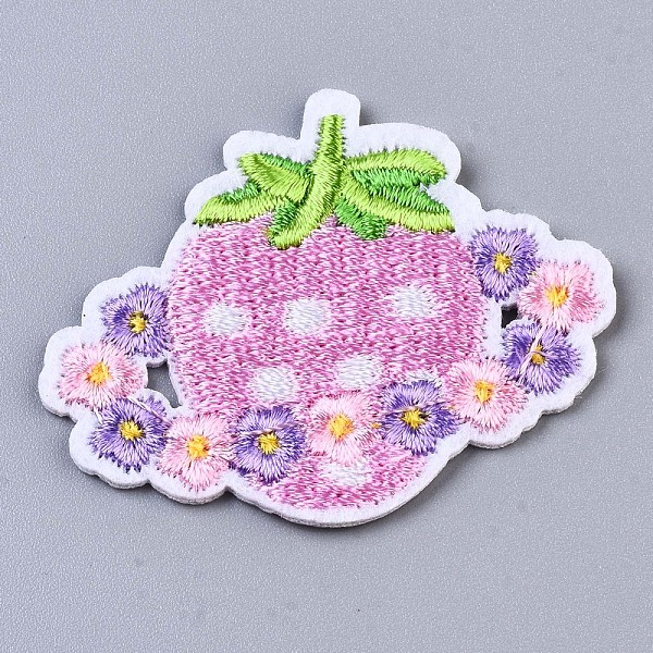

PandaHall Strawberry with Flower Appliques, Computerized Embroidery Cloth Iron on/Sew on Patches, Costume Accessories, Pearl Pink...