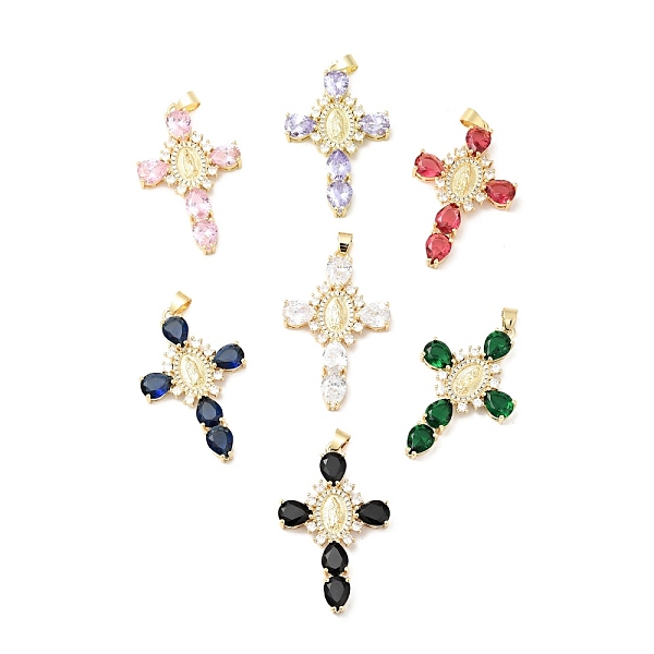 

PandaHall Rack Plating Brass Micro Pave Cubic Zirconia Pendants, Cadmium Free & Lead Free, Real 18K Gold Plated, Cross with Saint, Mixed..., Multicolor