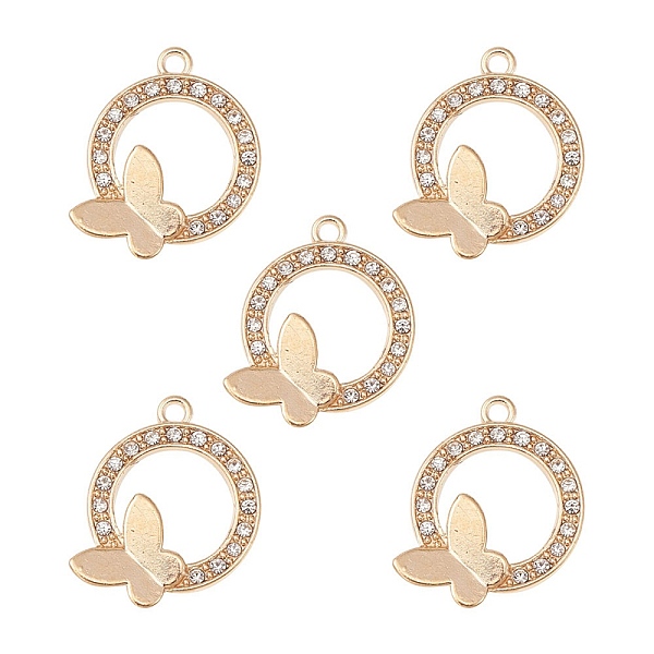 

PandaHall Alloy Crystal Rhinestone Pendants, Ring with Butterfly Charms, Golden, 19.5x23.5x2.5mm, Hole: 2mm Alloy+Rhinestone Ring Clear