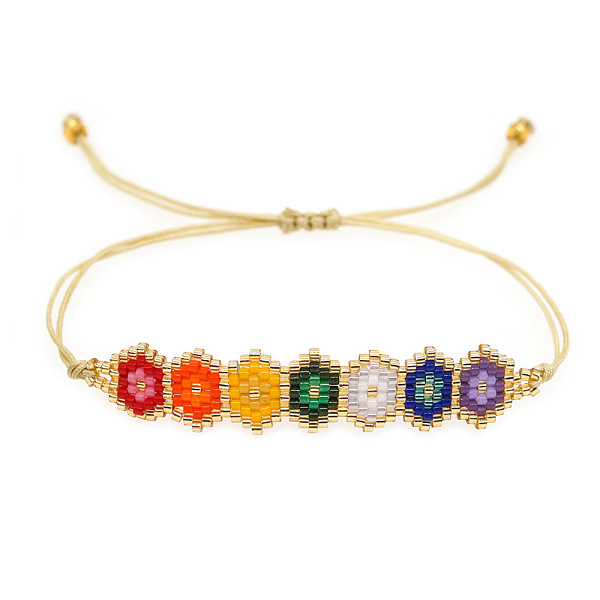 

PandaHall Bohemian Hexagon Eye Braided Bracelets, Adjustable Seed Beads Loom Link Bracelets Seed Beads