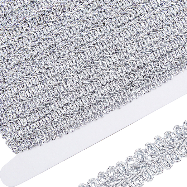 

PandaHall GORGECRAFT 1/2 Inch 15 Yards Metallic Lace Trim Embroidered Silver Braided Centipede Edge Ribbon Applique Gimp Woven Edging...